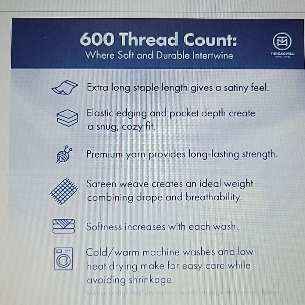 Threadmill 100% cotton 3 pc sheet set Twin blue 600 thread count 15